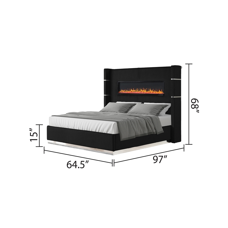 Lizelle Upholstery Queen 4 Pc Bedroom Set made with wood in Black