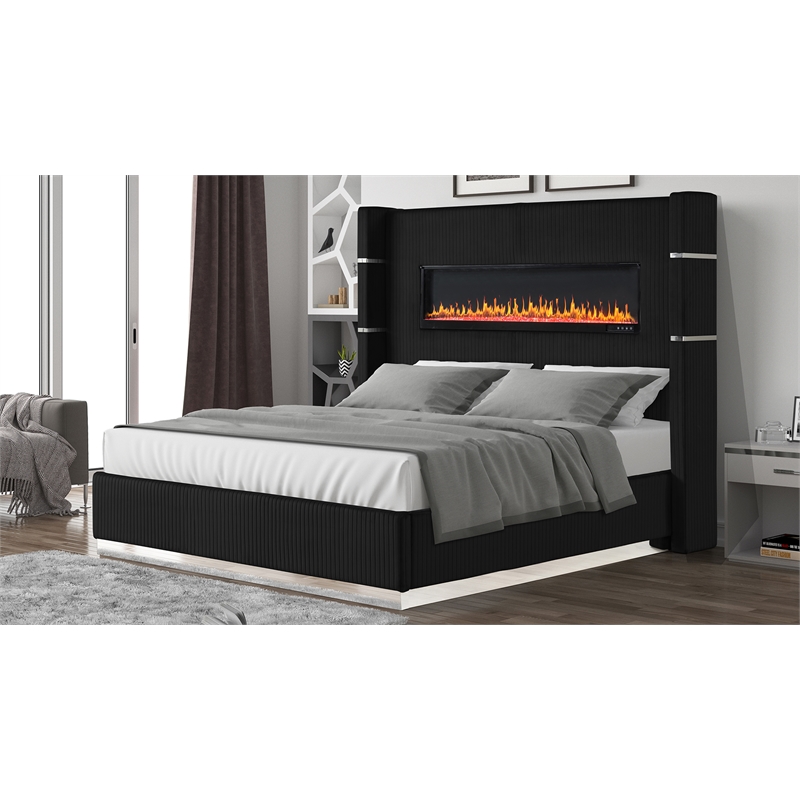 Lizelle Upholstery Queen 4 Pc Bedroom Set made with wood in Black