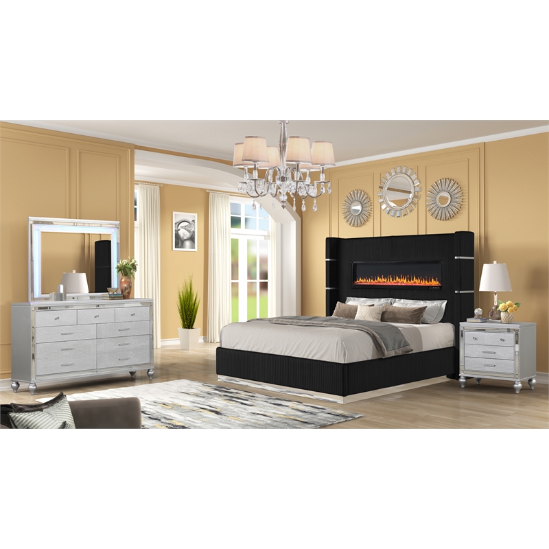 Lizelle Upholstery Queen 4 Pc Bedroom Set made with wood in Black
