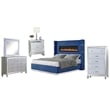 Lizelle 5-Piece Velvet Upholstered King Bedroom Set in Blue