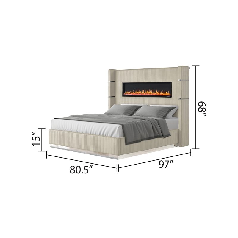 Lizelle Upholstery King 5 Pc Bedroom Set made with wood in Beige