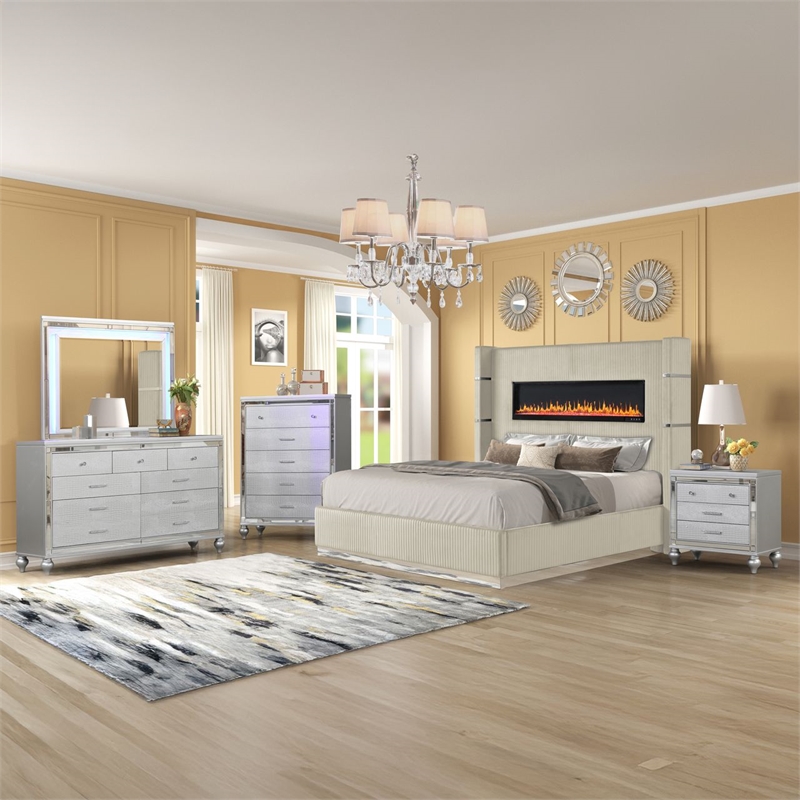 Lizelle Upholstery King 5 Pc Bedroom Set made with wood in Beige