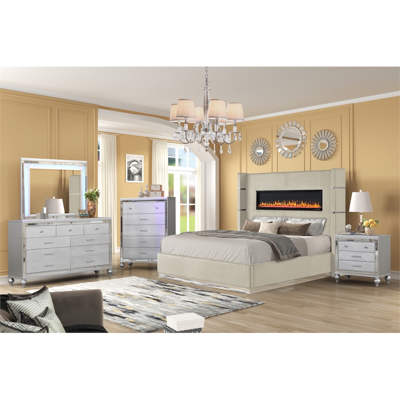 Lizelle Upholstery King 5 Pc Bedroom Set made with wood in Beige
