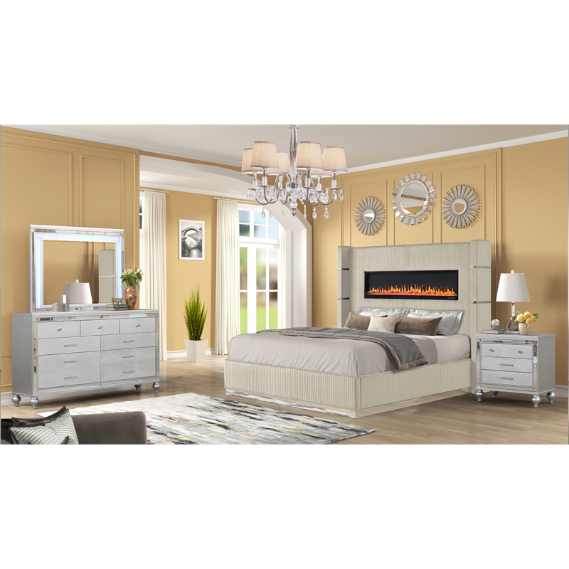 Lizelle Upholstery King 4 Pc Bedroom Set made with wood in Beige