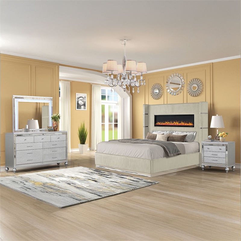 Lizelle Upholstery King 4 Pc Bedroom Set made with wood in Beige