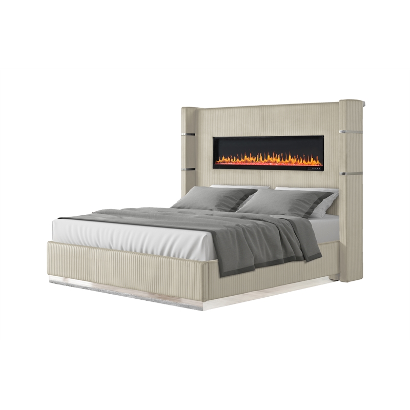 Lizelle Upholstery Queen 4 Pc Bedroom Set made with wood in Beige