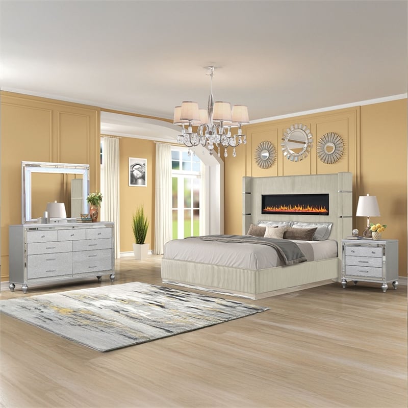 Lizelle Upholstery Queen 4 Pc Bedroom Set made with wood in Beige