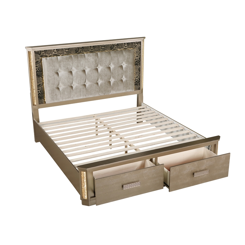 Medusa Modern Style Queen Gold Finish Bed made with Wood