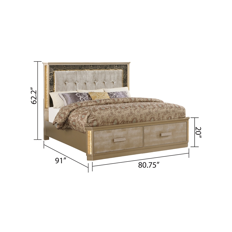 Medusa Modern Style King Bed made with Wood in Gold Finish