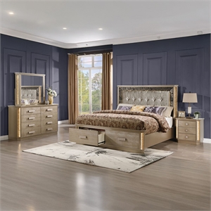 Medusa Modern Style 4Pc King Gold Finish Bedroom Set made with Wood