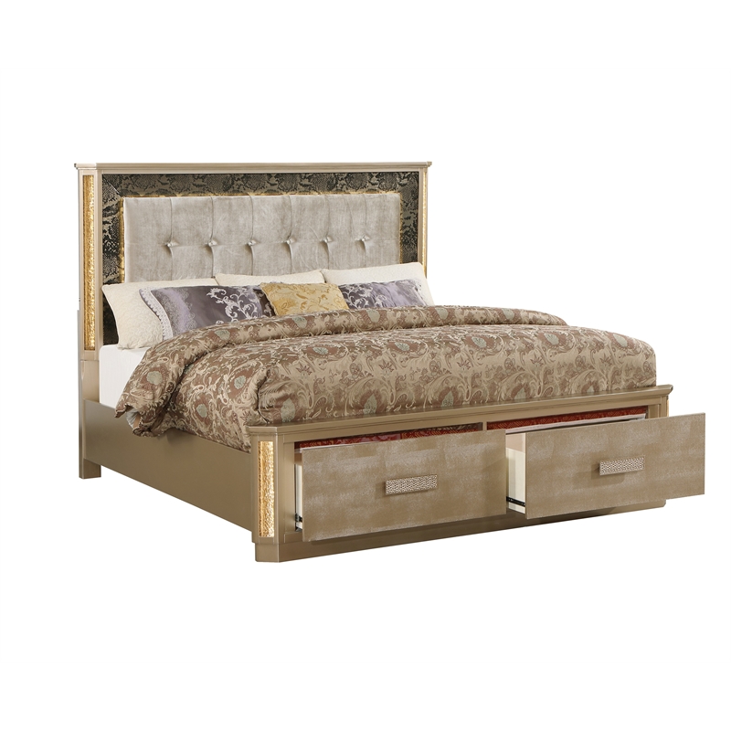 Medusa Modern Style 4Pc King Gold Finish Bedroom Set made with Wood