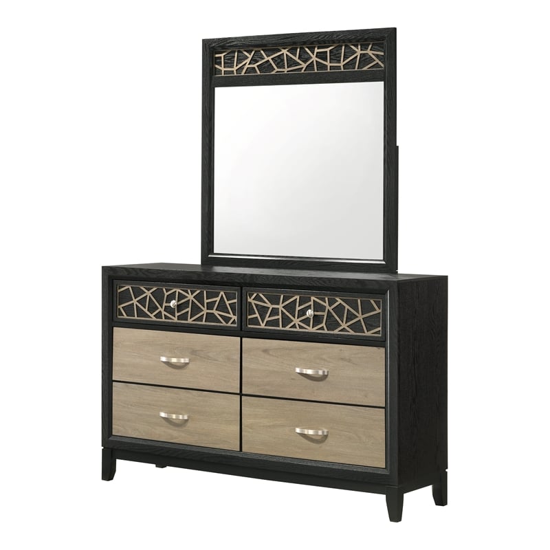 Selena Modern Style Mirror Made with Wood and Wooden Pattern in Black