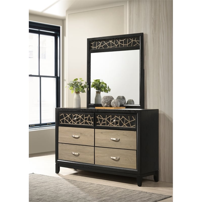 Selena Modern Style Mirror Made with Wood and Wooden Pattern in Black