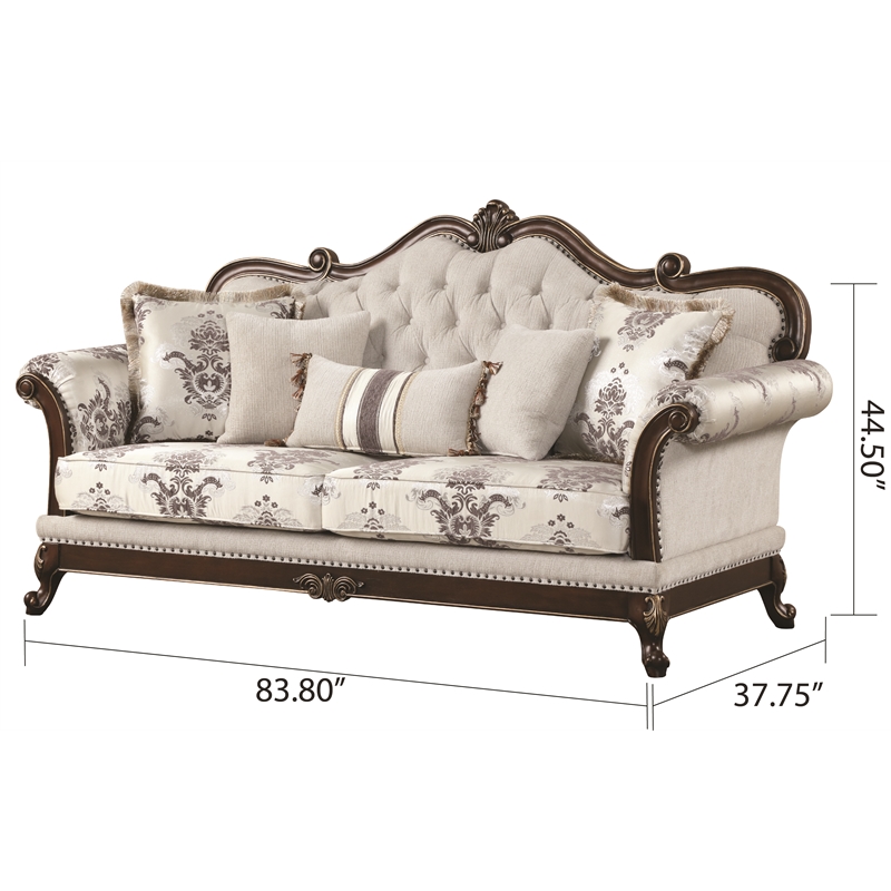 Gloria Traditional Style button tufted Sofa made with wood in Ivory