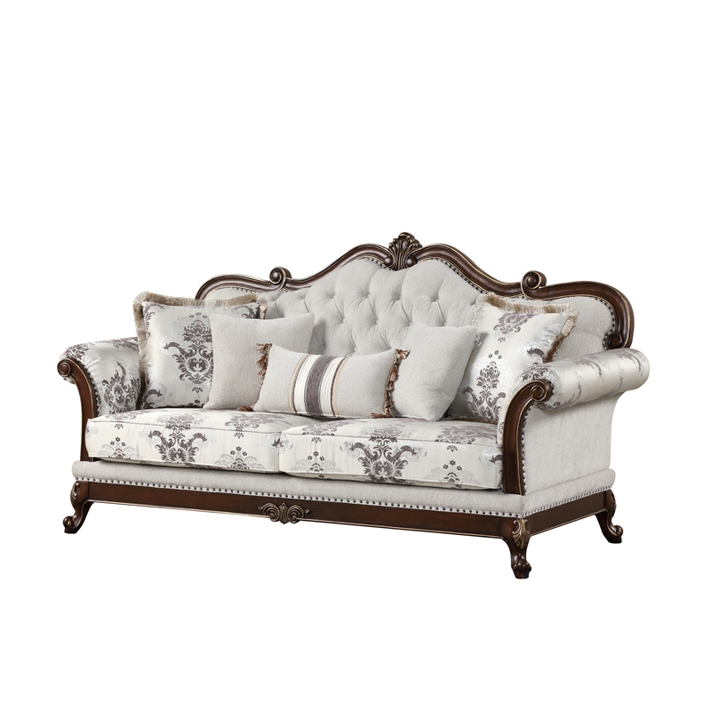Gloria Traditional Style button tufted Sofa made with wood in Ivory