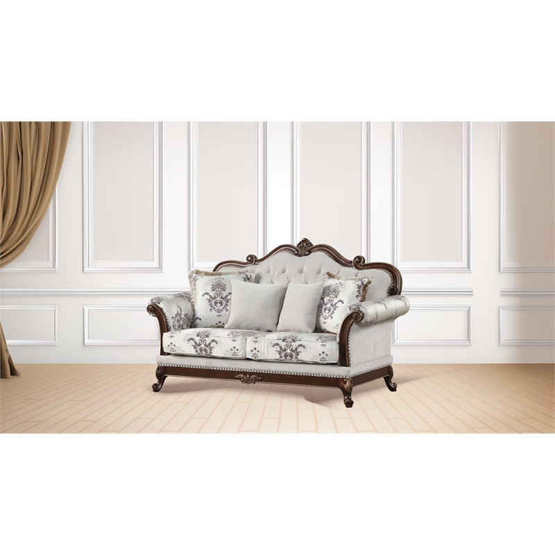 Gloria Traditional Style 3PC button tufted Living Room Set in Ivory