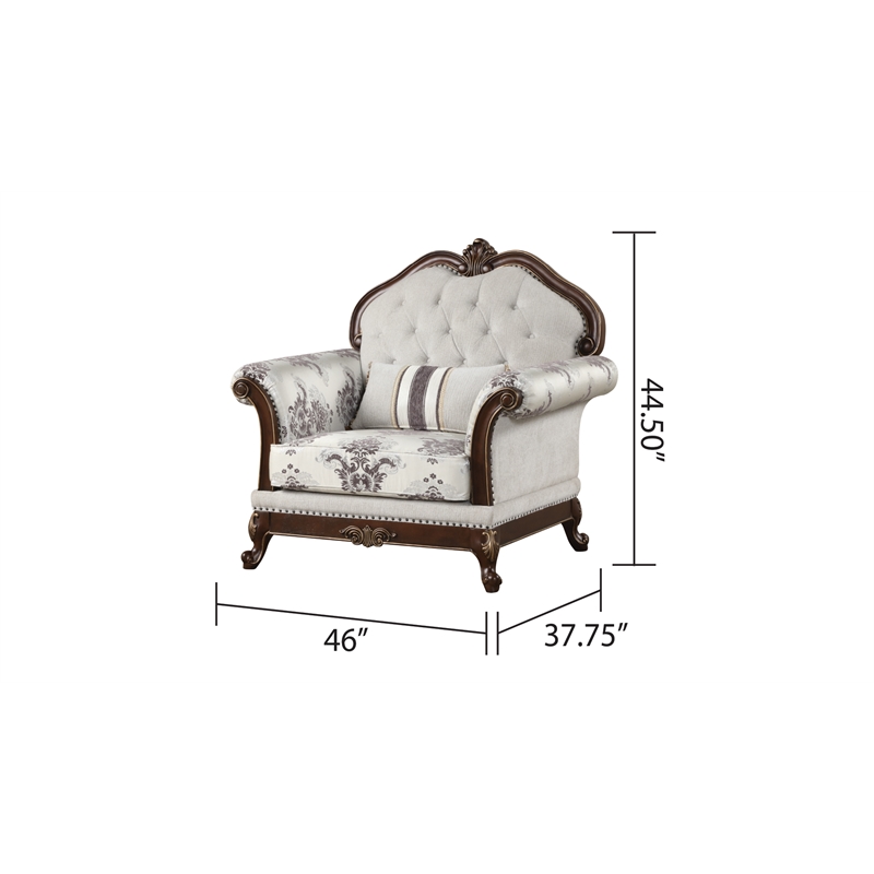 Gloria Traditional Style 3PC button tufted Living Room Set in Ivory