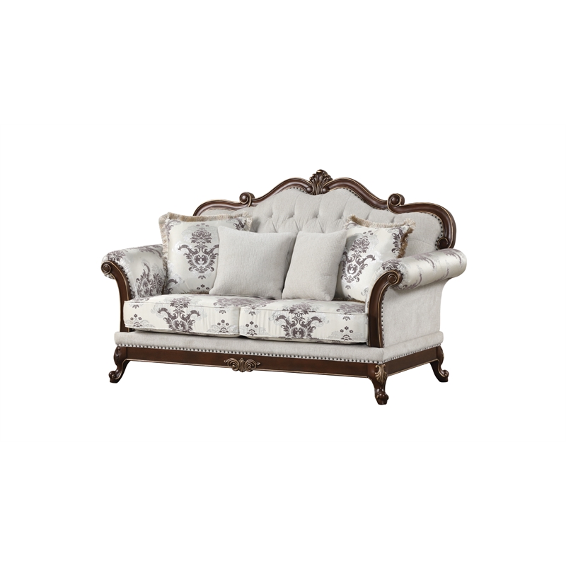 Gloria Traditional Style 3PC button tufted Living Room Set in Ivory