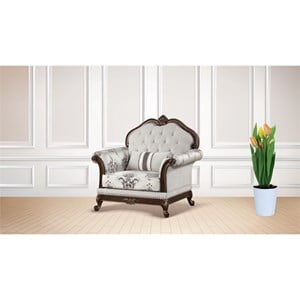 Gloria Traditional Style button tufted Chair made with wood in Ivory