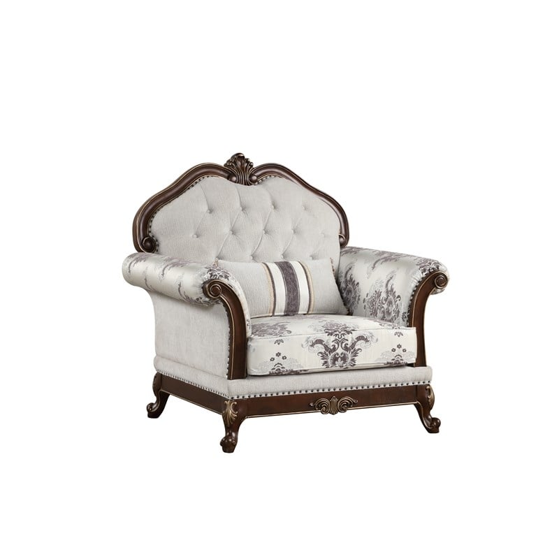 Gloria Traditional Style button tufted Chair made with wood in Ivory