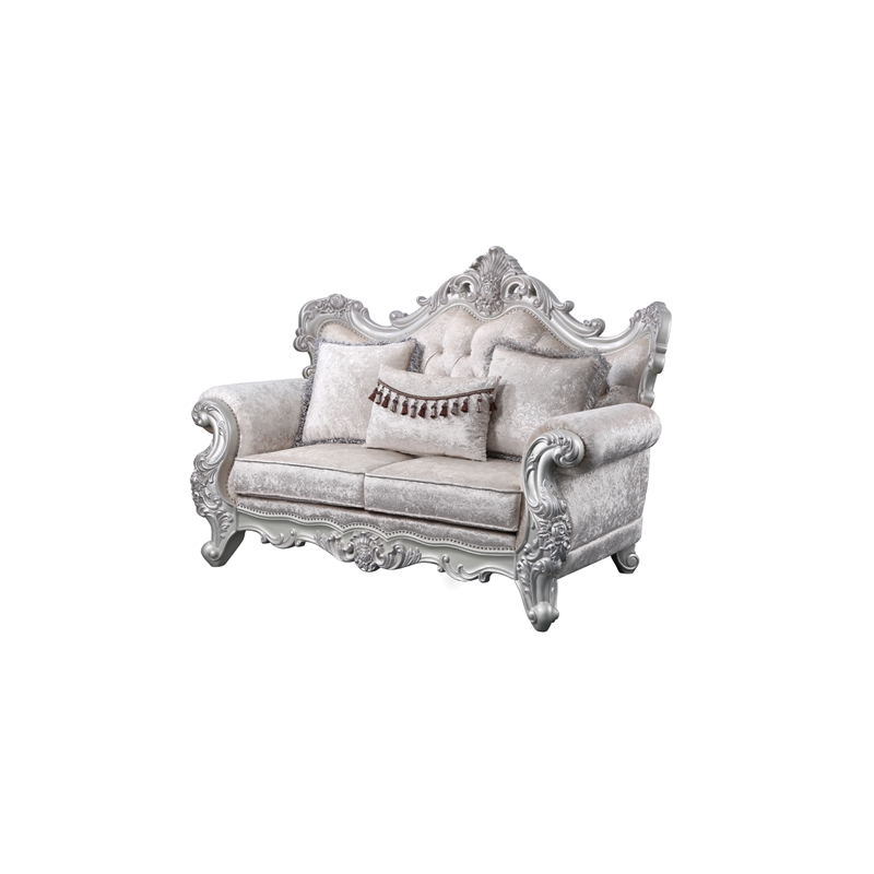 Melrose Traditional style Loveseat Made with Wood in Silver