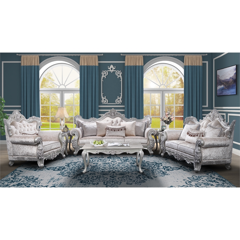 Melrose Traditional style Loveseat Made with Wood in Silver