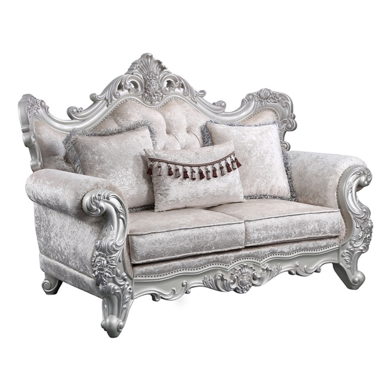 Melrose Traditional style Loveseat Made with Wood in Silver