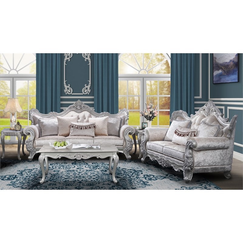Melrose 2Pc Traditional Living room set Made with Wood in silver