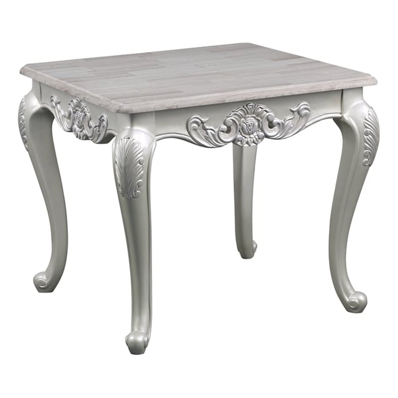 Melrose Traditional Style End Table Made with Wood in Silver