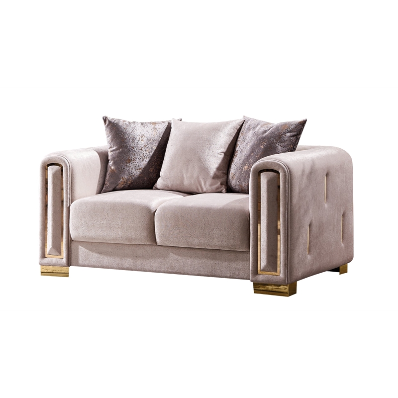 Impreza Thick Velvet Fabric Loveseat Made With Wood in Beige