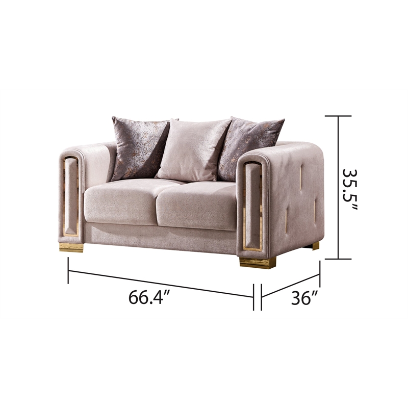 Impreza Thick Velvet Fabric Loveseat Made With Wood in Beige