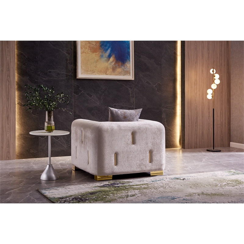 Impreza Thick Velvet Fabric Chair Made With Wood in Beige