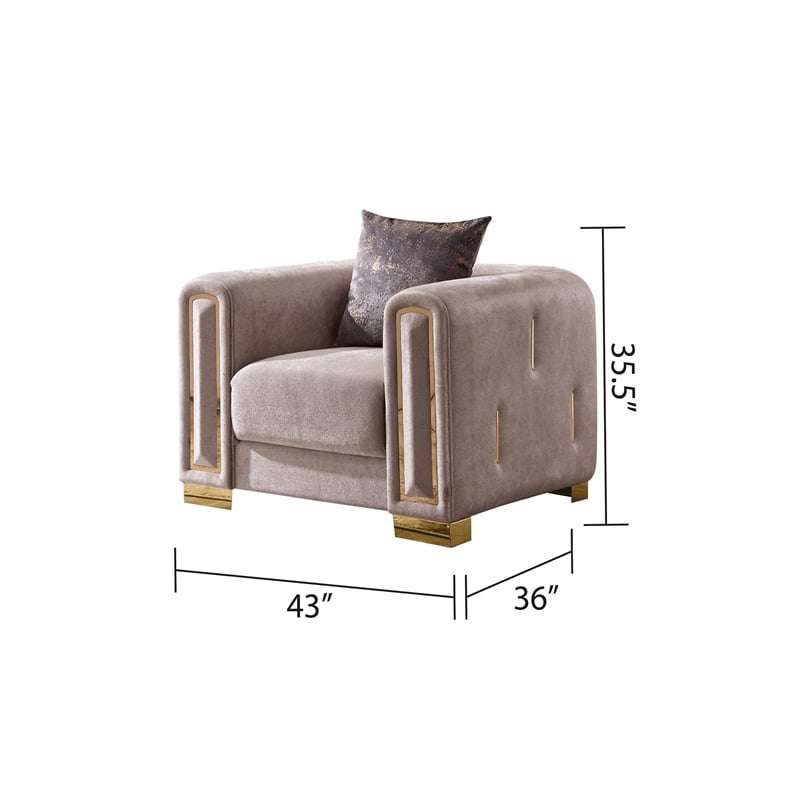 Impreza Thick Velvet Fabric Chair Made With Wood in Beige