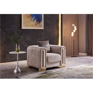Impreza Thick Velvet Fabric Chair Made With Wood in Beige