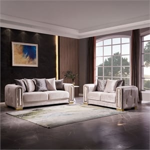 Impreza Thick Velvet Fabric 2Pc Living Room Set Made With Wood in Beige