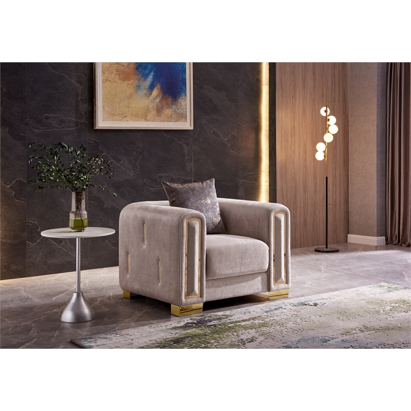 Impreza Thick Velvet Fabric 3Pc Living Room Set Made With Wood in Beige