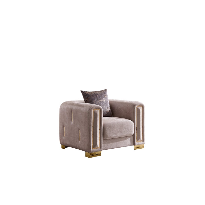 Impreza Thick Velvet Fabric 3Pc Living Room Set Made With Wood in Beige