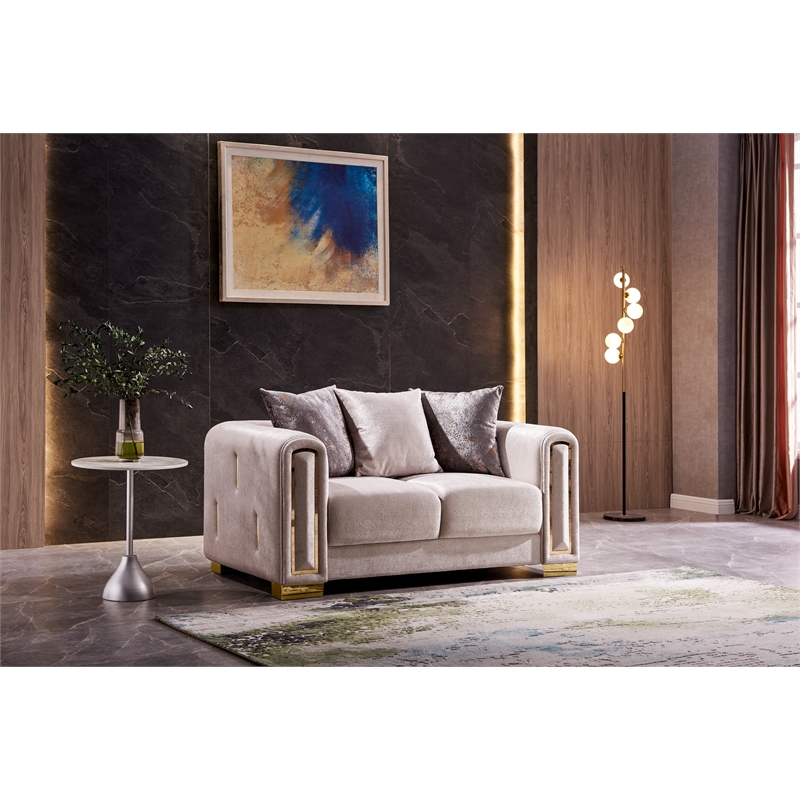 Impreza Thick Velvet Fabric 3Pc Living Room Set Made With Wood in Beige