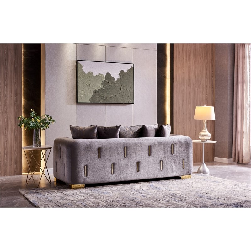 Impreza Thick Velvet Fabric Sofa Made With Wood in Gray