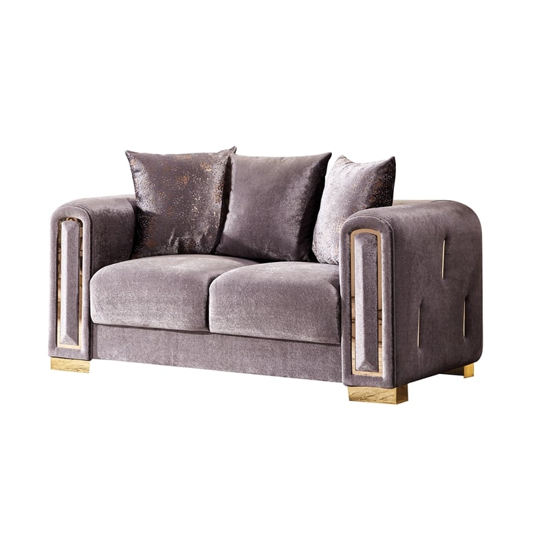 Impreza Thick Velvet Fabric Loveseat Made With Wood in Gray
