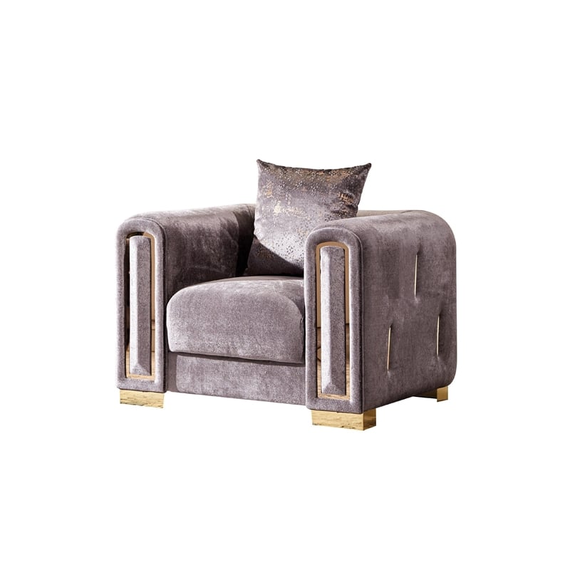 Impreza Thick Velvet Fabric Chair Made With Wood in Gray