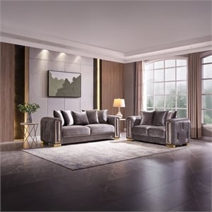 Impreza Thick Velvet Fabric 2Pc Living Room Set Made With Wood in Gray