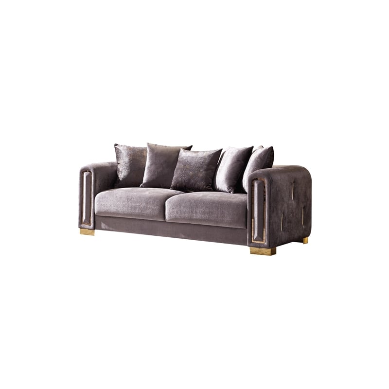 Impreza Thick Velvet Fabric 2Pc Living Room Set Made With Wood in Gray