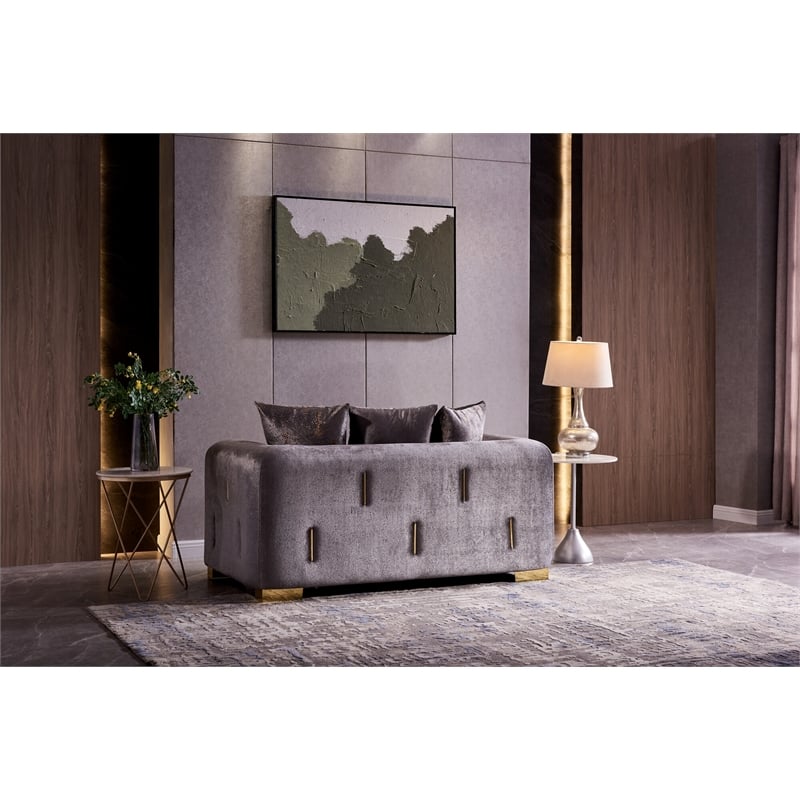 Impreza Thick Velvet Fabric 2Pc Living Room Set Made With Wood in Gray