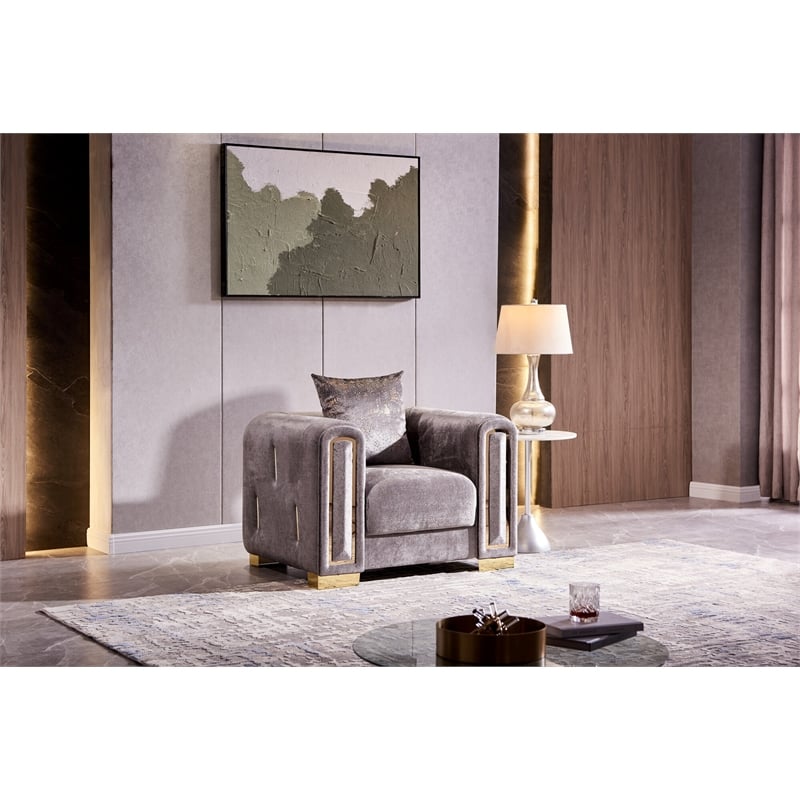 Impreza Thick Velvet Fabric 3PC Living Room Set Made With Wood in Gray