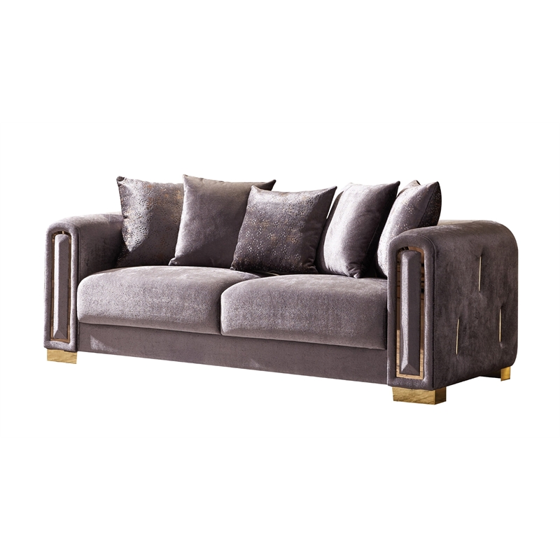 Impreza Thick Velvet Fabric 3PC Living Room Set Made With Wood in Gray