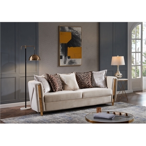 Chanelle Thick Velvet Fabric Upholstered Sofa Made With Wood in Beige