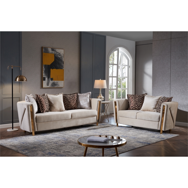 Chanelle Thick Velvet Fabric Upholstered Loveseat Made With Wood in Beige