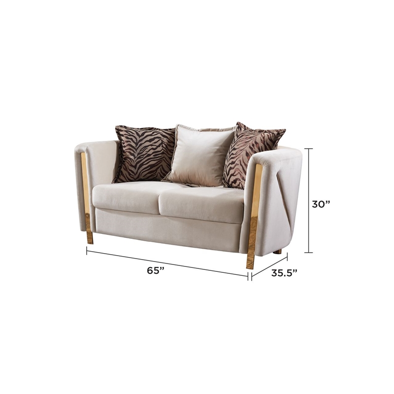 Chanelle Thick Velvet Fabric Upholstered Loveseat Made With Wood in Beige