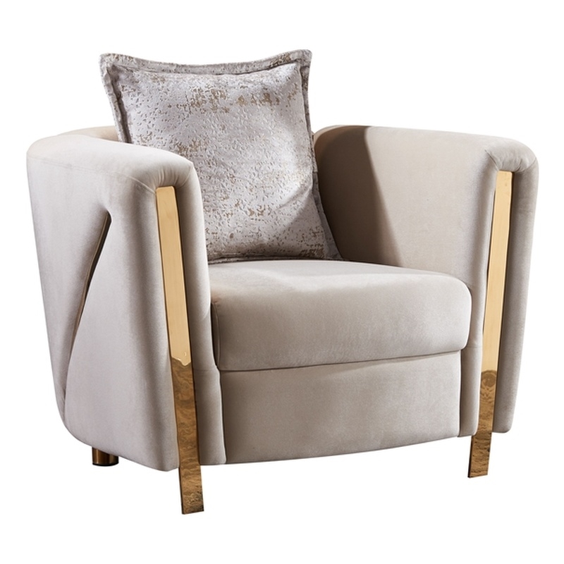 Chanelle Thick Velvet Fabric Upholstered Chair Made With Wood in Beige